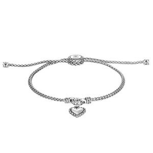 John Hardy Silver Classic Chain Heart Charm Pull-Through Bracelet New Box